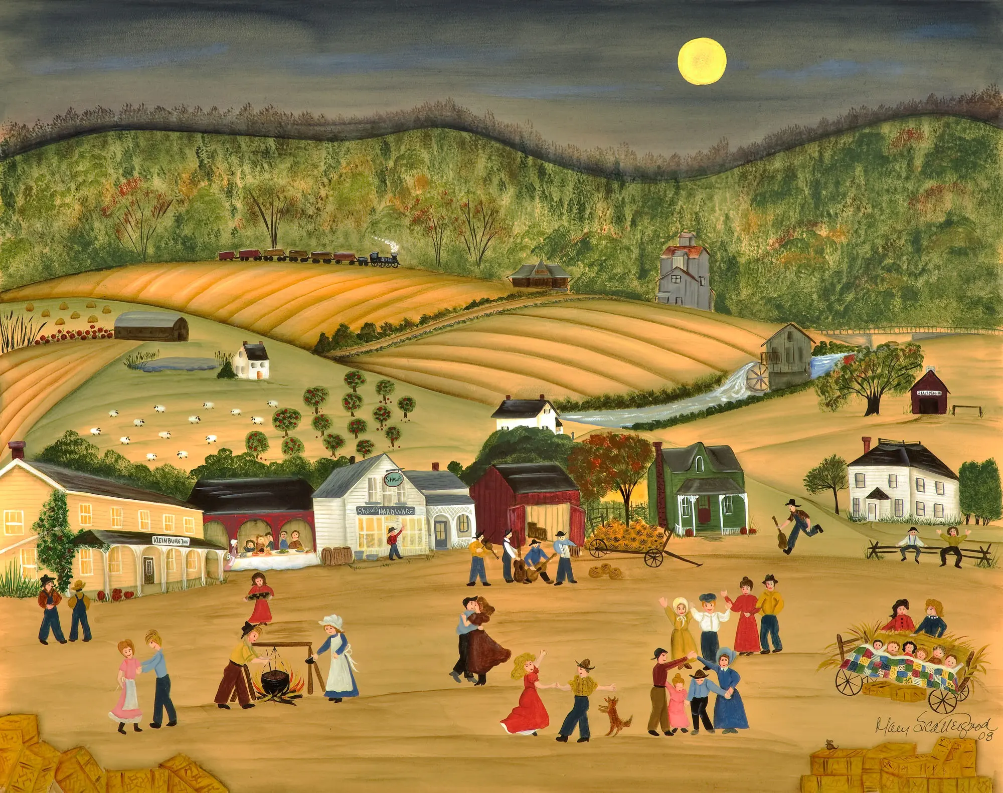 Countryside festival with dancing villagers