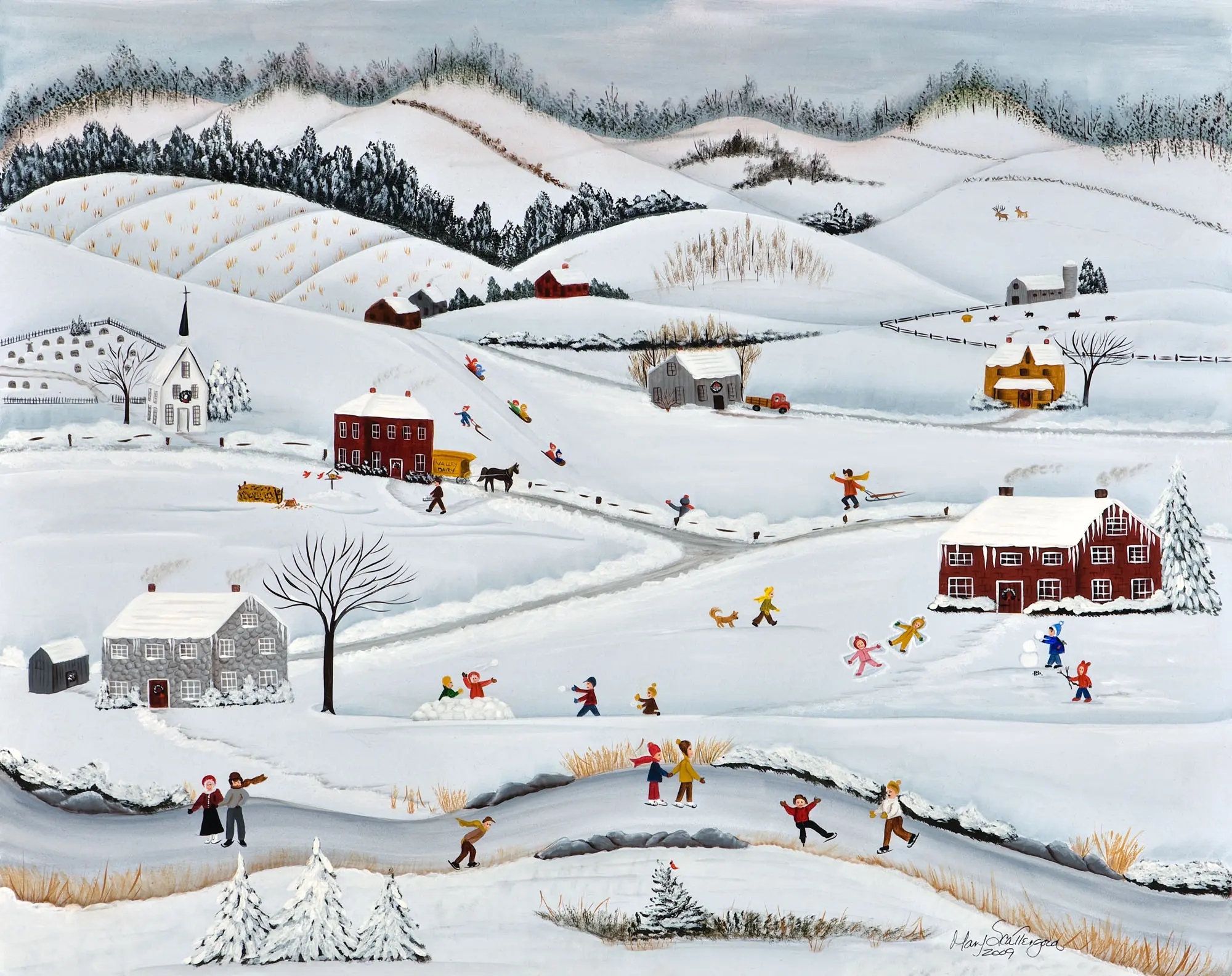 Festive winter activities in snowy countryside