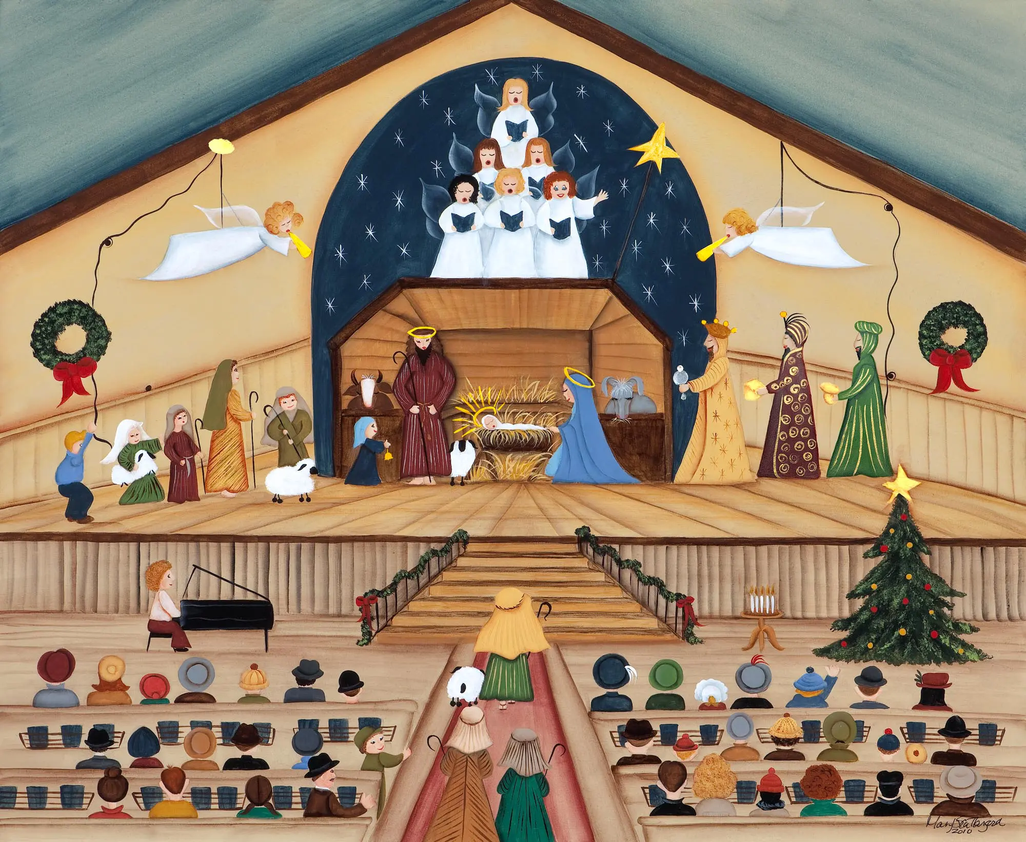 Christmas scene in a theater setting