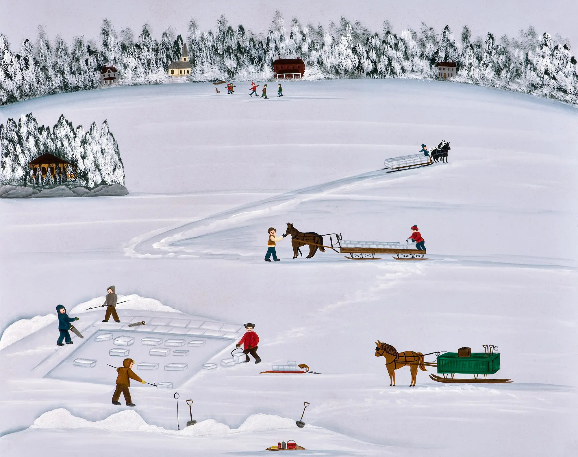 Winter activities on a frozen lake