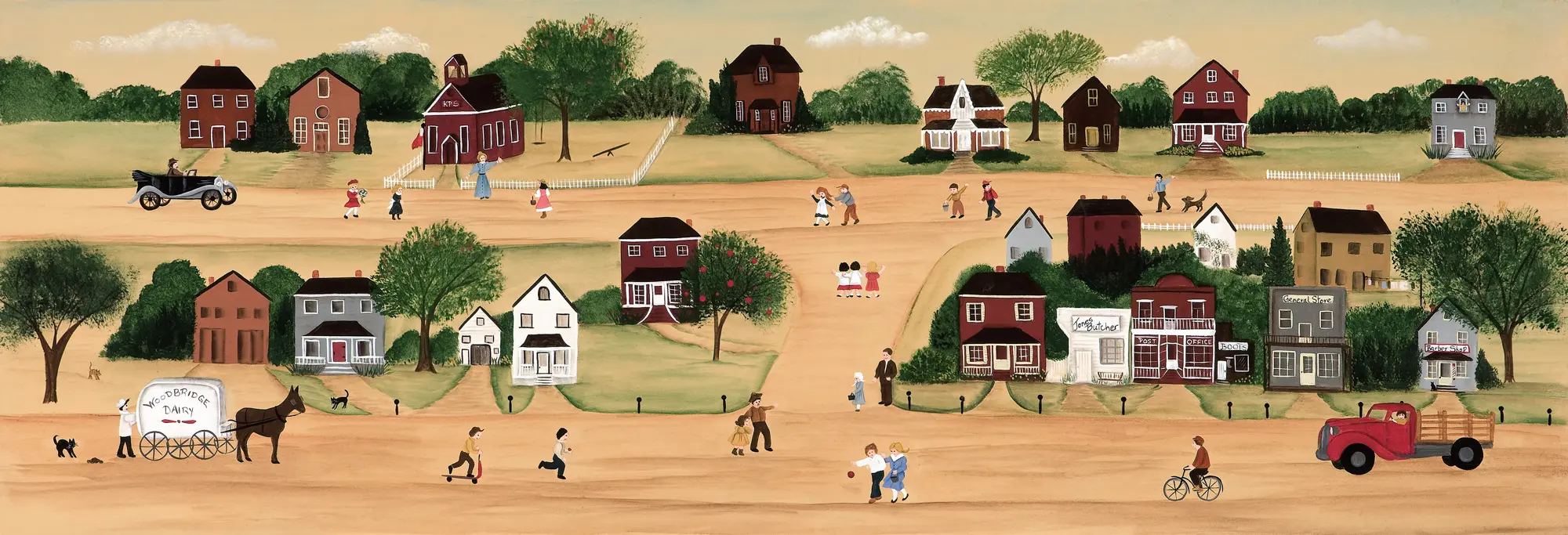 Nostalgic rural landscape featuring historic architecture.