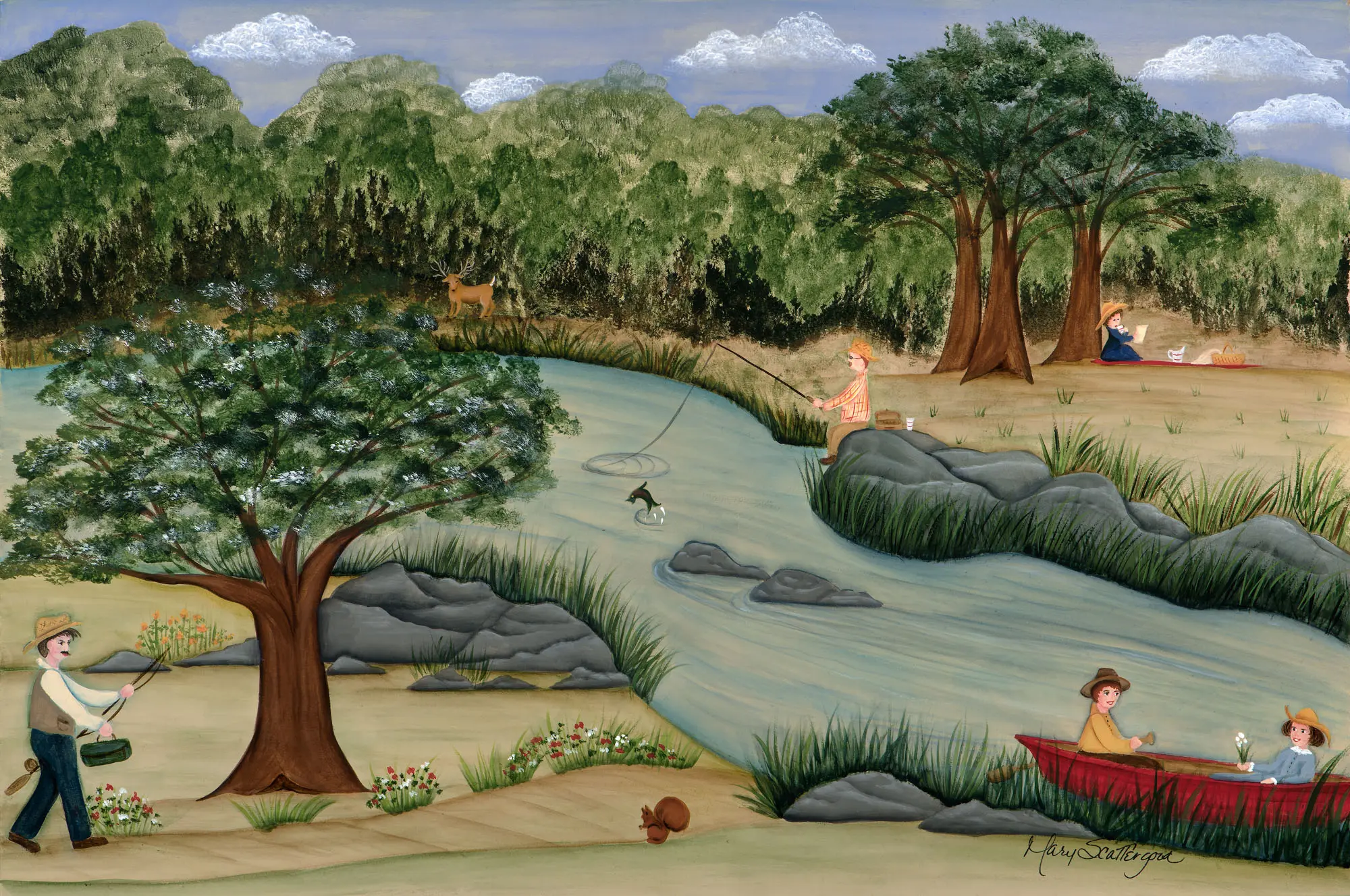 River scene with people and boat