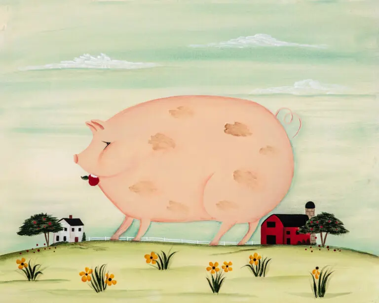 Giant pig walking through countryside