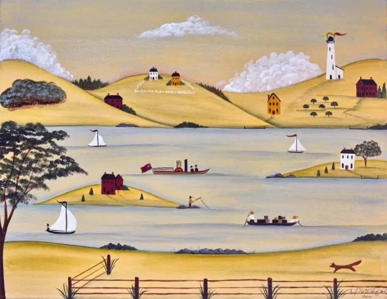 Countryside with lighthouse and boats