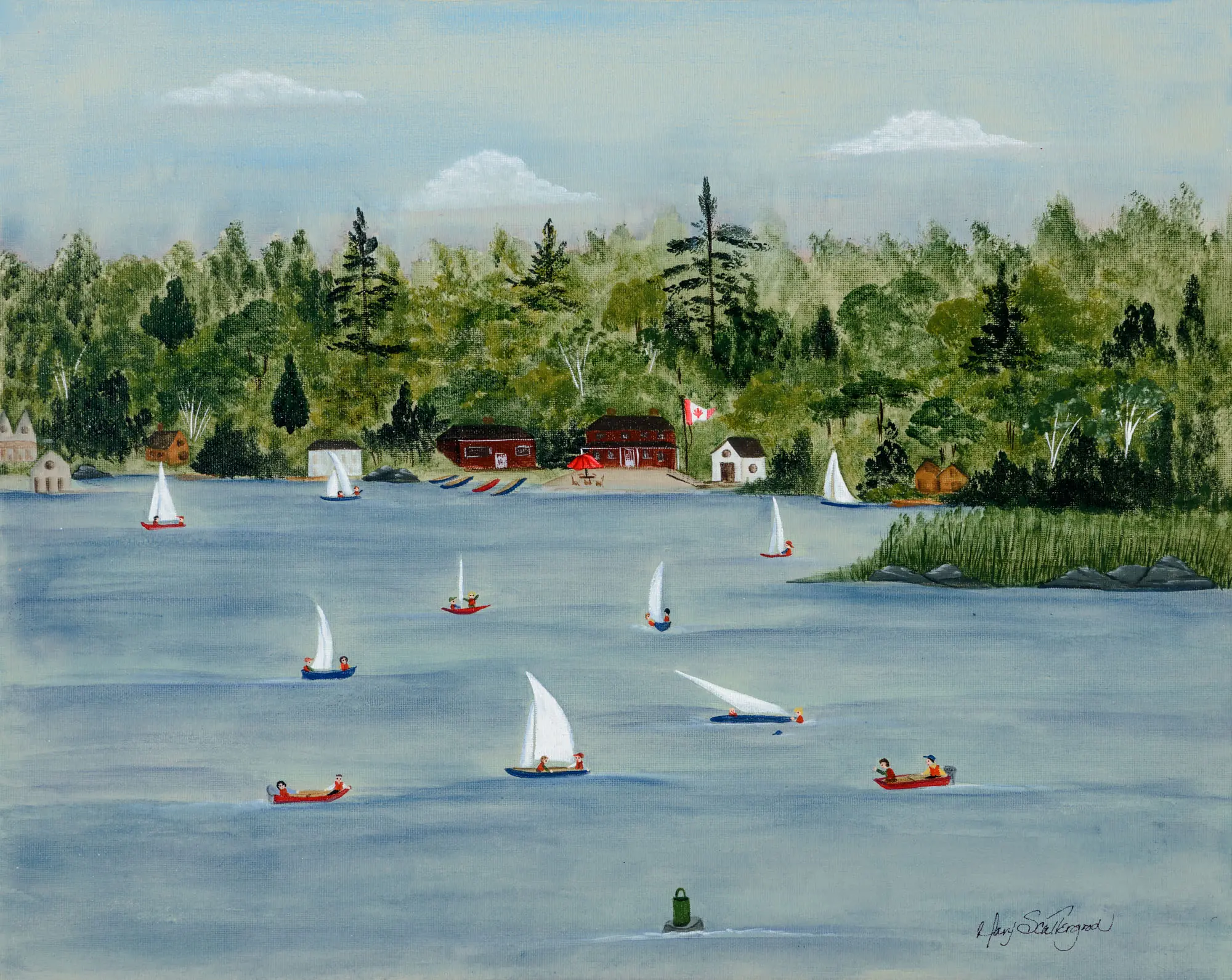 Sailboats on a tranquil lake
