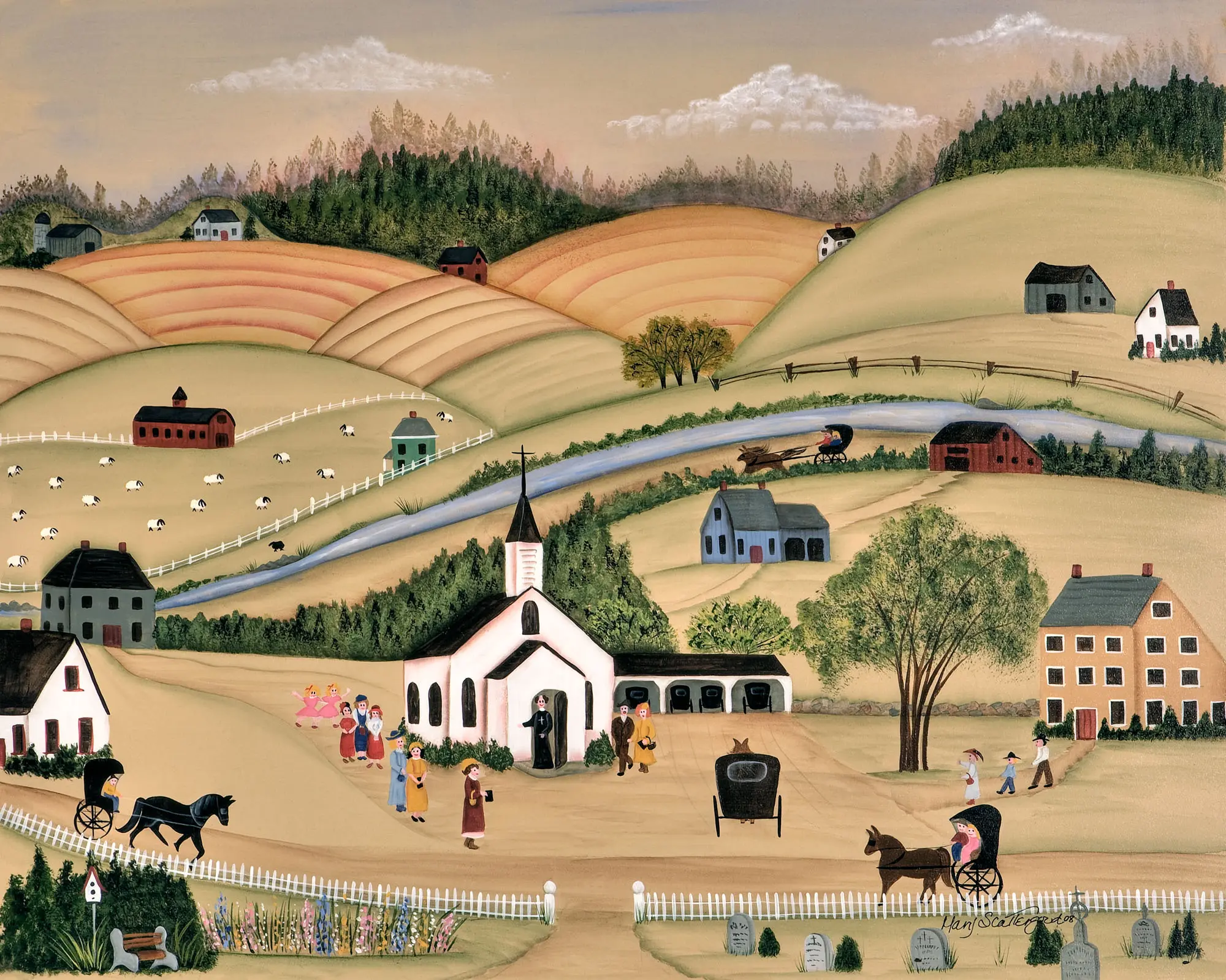 Pastoral view featuring farm and animals