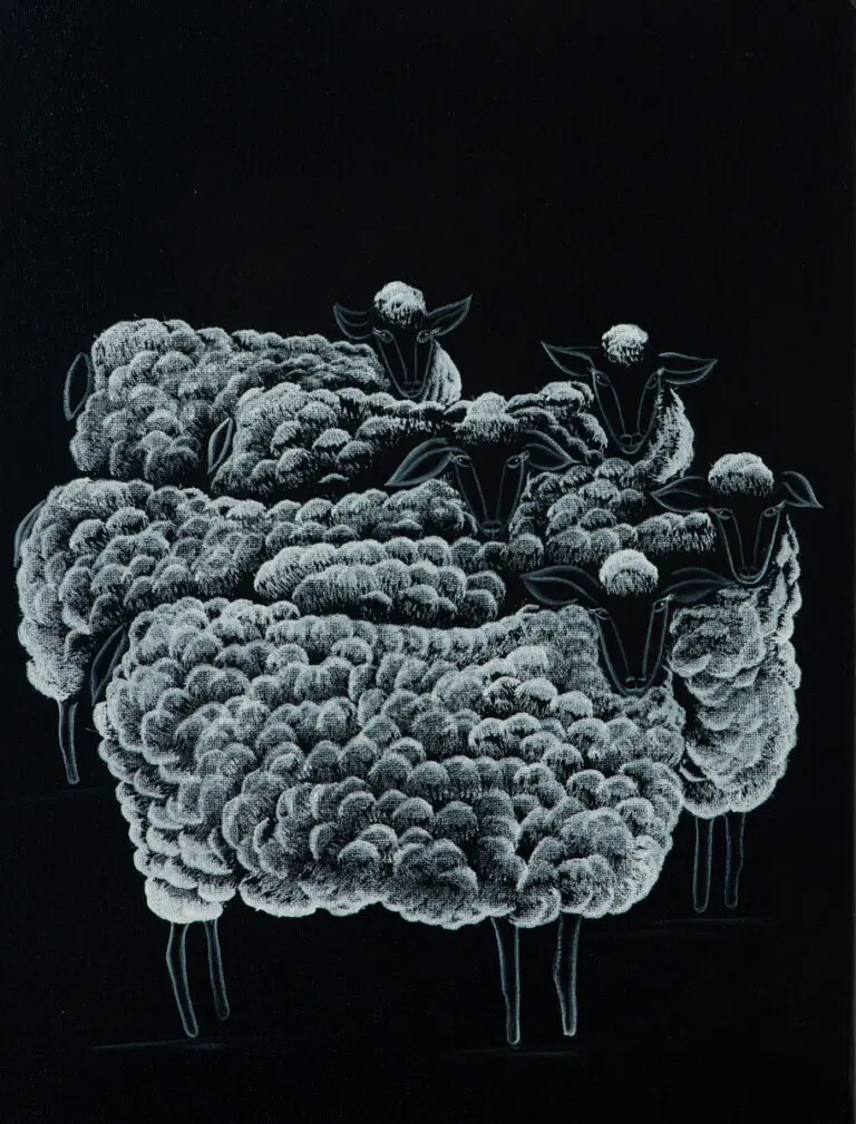 Artistic depiction of fluffy sheep