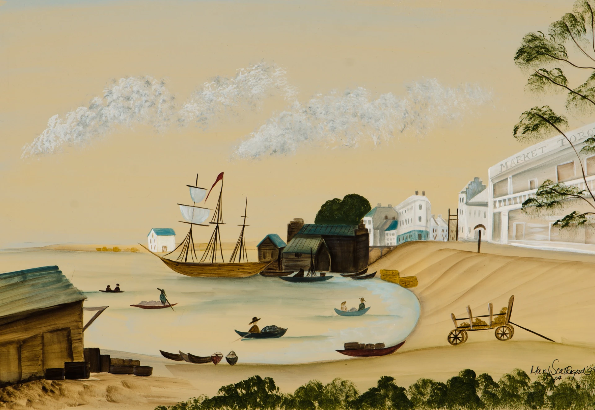 Vintage maritime scene with cloudy sky